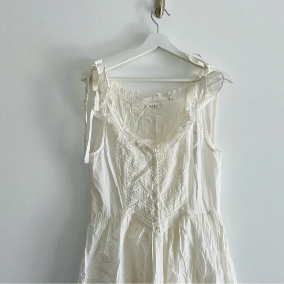 Doen Myrtille White Cotton Poplin Midi Dress S Romantic Prairie Cottagecore